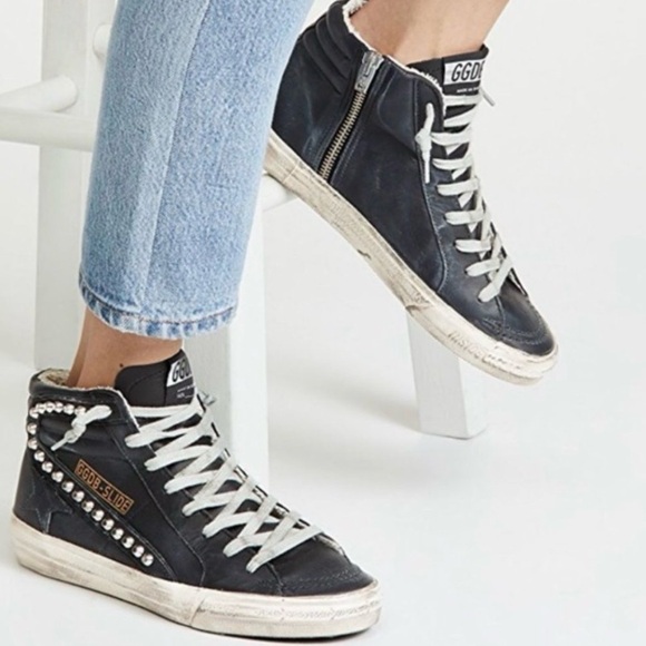 Golden Goose Shoes - Golden Goose Black High-Top Sneakers with Silver Accents 36
